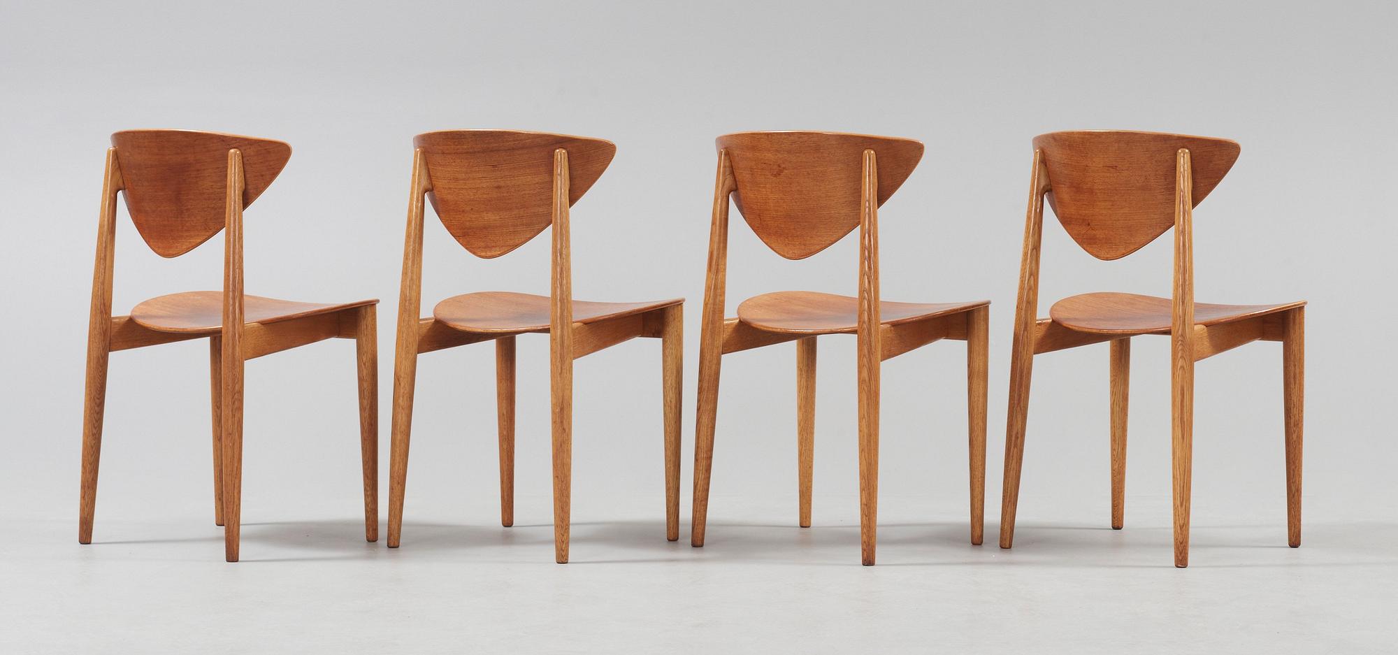 A set of four Peter Hvidt and Orla Mølgaard Nielsen teak dining chairs, Bodafors, Sweden 1962.