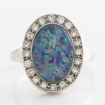 Ring, with opal and eight-cut diamonds.