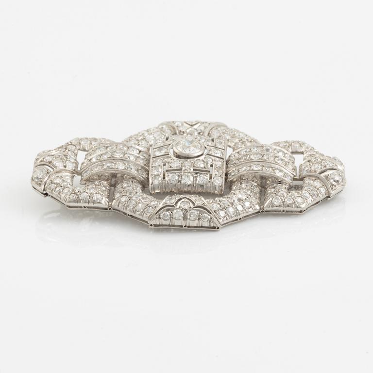 A platinum brooch set with old- and octagonal-cut diamonds, Art Deco.