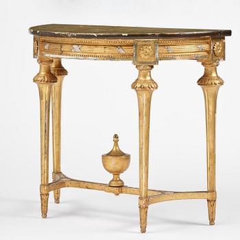 A Gustavian giltwood and marbled console table, Stockholm, late 18th century.