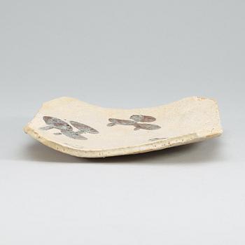 A Rosanjin Kitaoji e-shino ware dish, Japan, in its original box.
