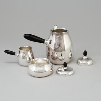 GEORG JENSEN, a three piece sterling silver coffeeset from Copenhagen, Denmark, mid 20th Century.