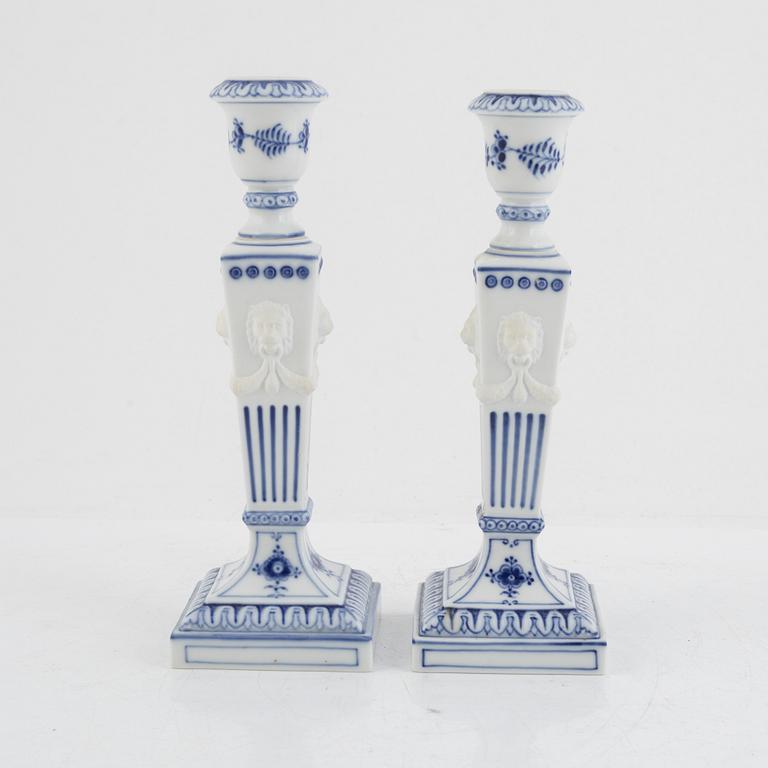 Candlesticks, a pair, porcelain, "Musselmalet", Royal Copenhagen, Denmark, 1967-68.