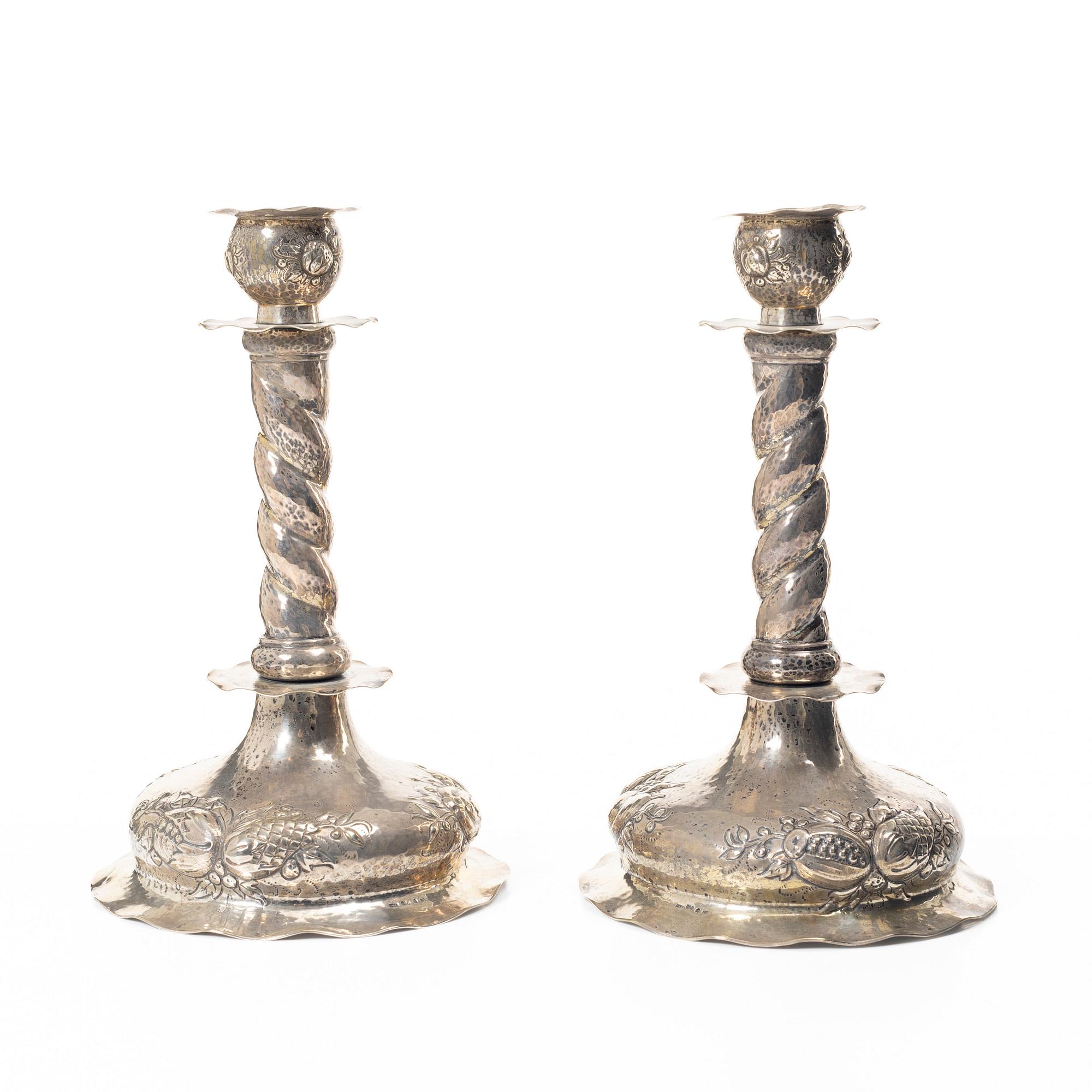 C.G. Hallberg, Candlesticks, a pair, Baroque style, silver, Stockholm 1932.
