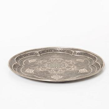 Six silver cups and tray, silver, Iran, 20th century.