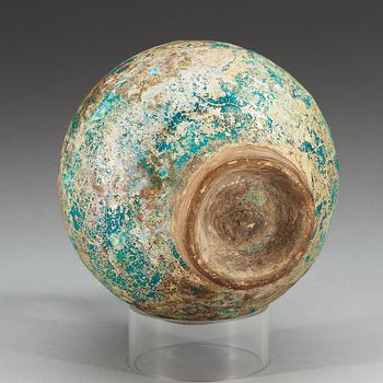 EWER, pottery. Turquoise glaze. Persia 13th century, probably Kashan.