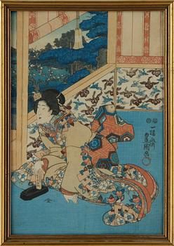 TOYOKUNI IV, träsnitt. 3 st. Japan.