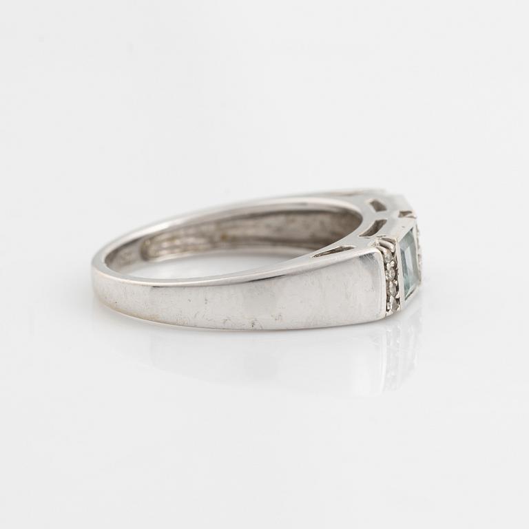 Ring, pendant, and a pair of earrings, 18K white gold with topaz and small diamonds.