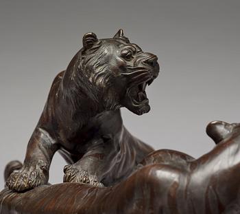 A Japanese bronze sculpture group of tigers, Meiji (1868-1912).