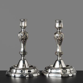 112. A pair of Swedish Rococo 18th century candlesticks.