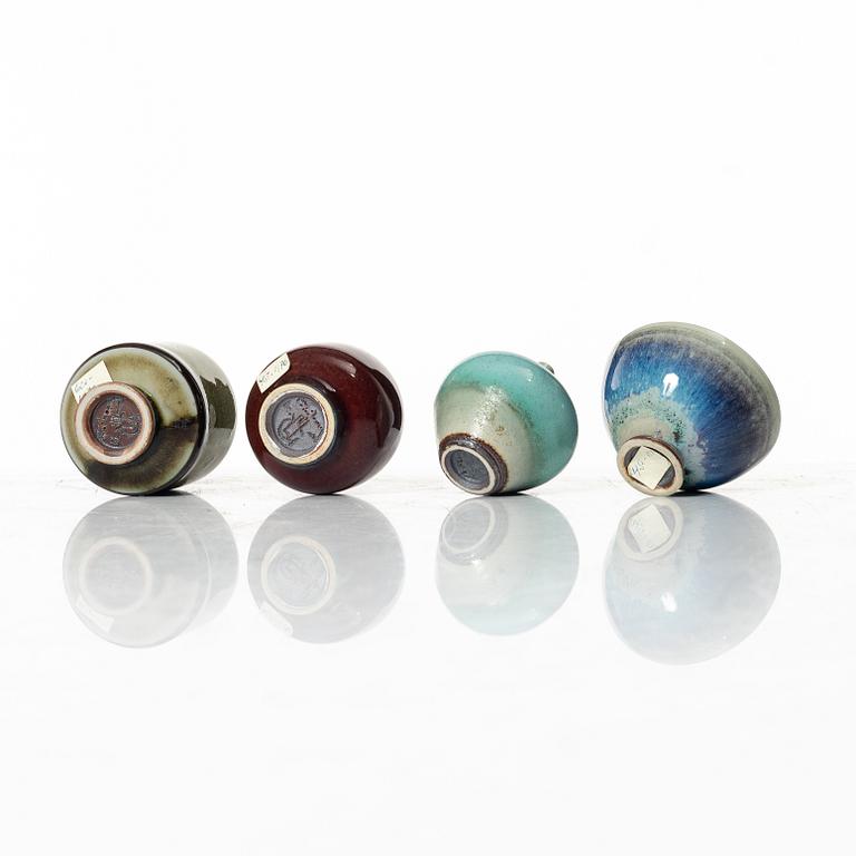 Berndt Friberg, miniature vases, four pieces, stoneware, Gustavsberg Studio 1970-1972.