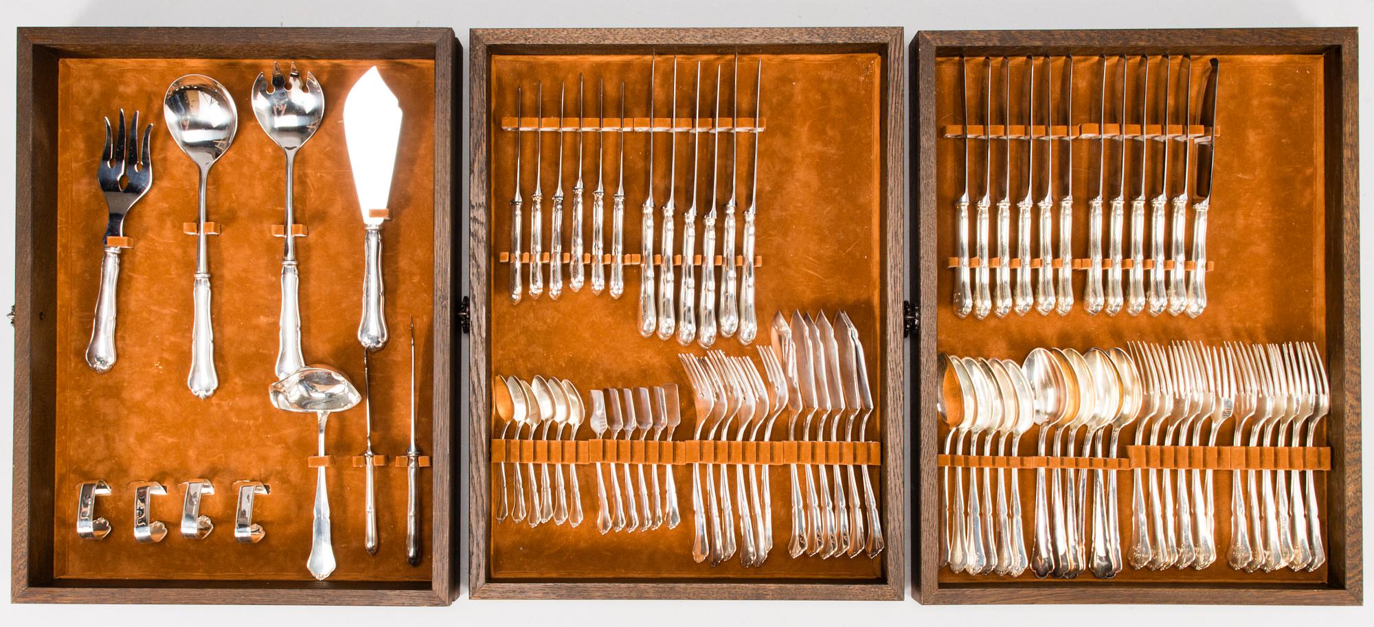 An 83-piece set of 'Chippendale' silver cutlery, Finnish and Swedish hallmarks, 1956-2004.