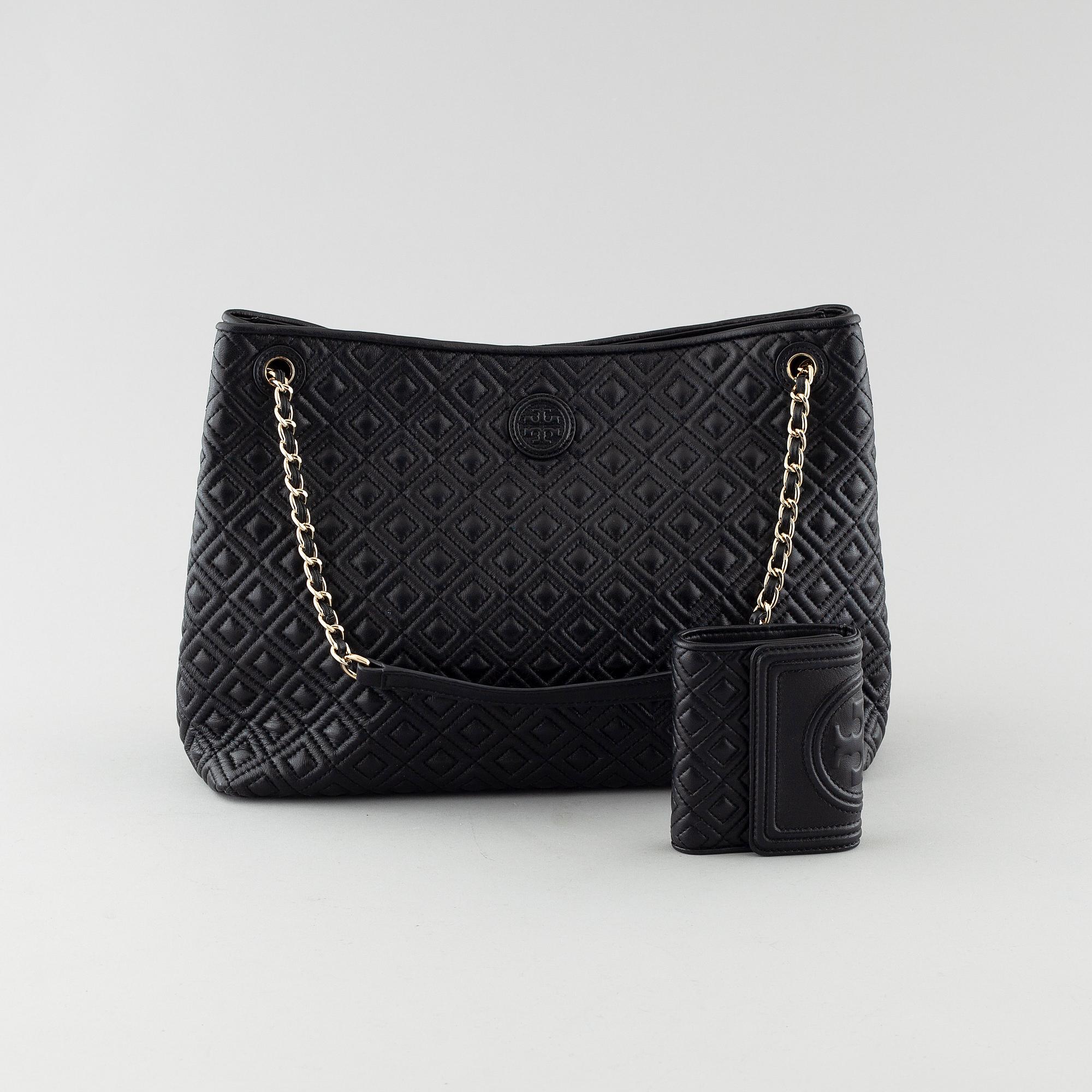 TORY BURCH, "Flemming" väska och plånbok.