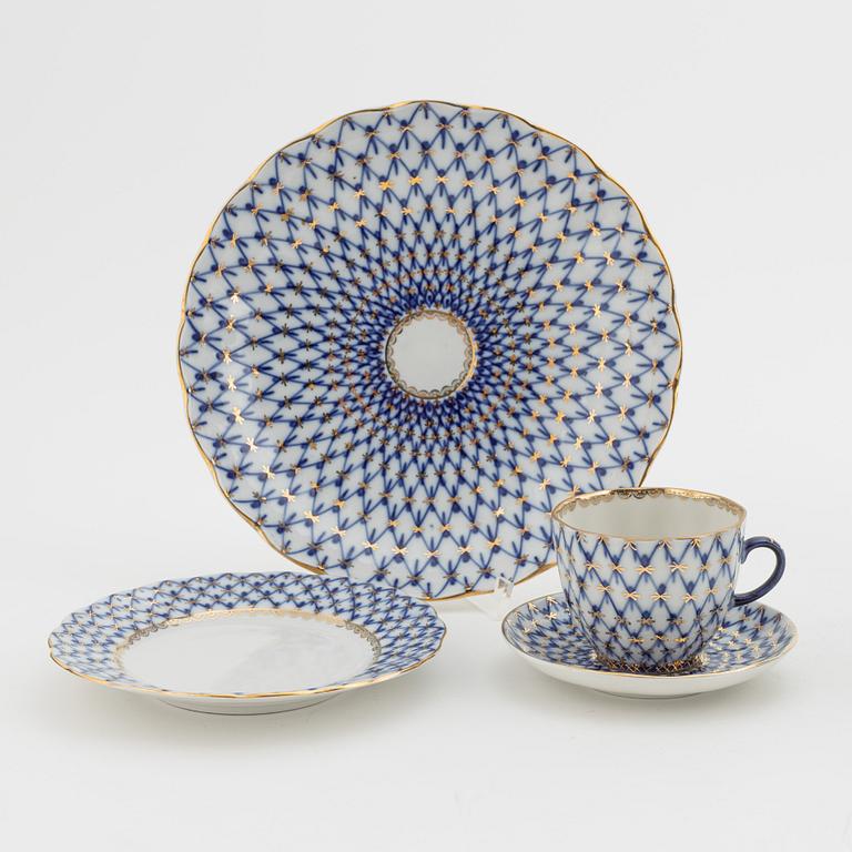 Kaffeservis, 30 delar, porslin, "Cobalt net", Lomonosov, Ryssland.