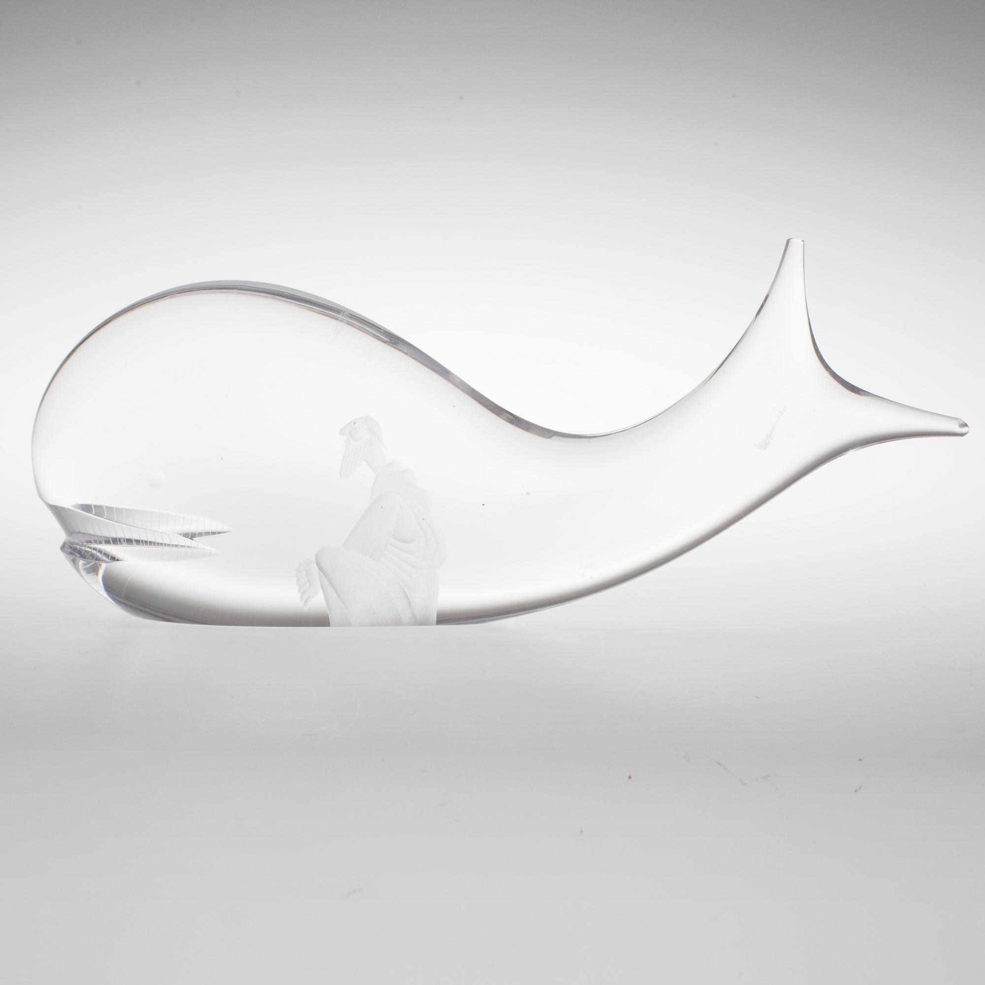 SKULPTUR, glas, "Jona i valfiskens buk". Vicke Lindstrand, Kosta, 1960-tal.