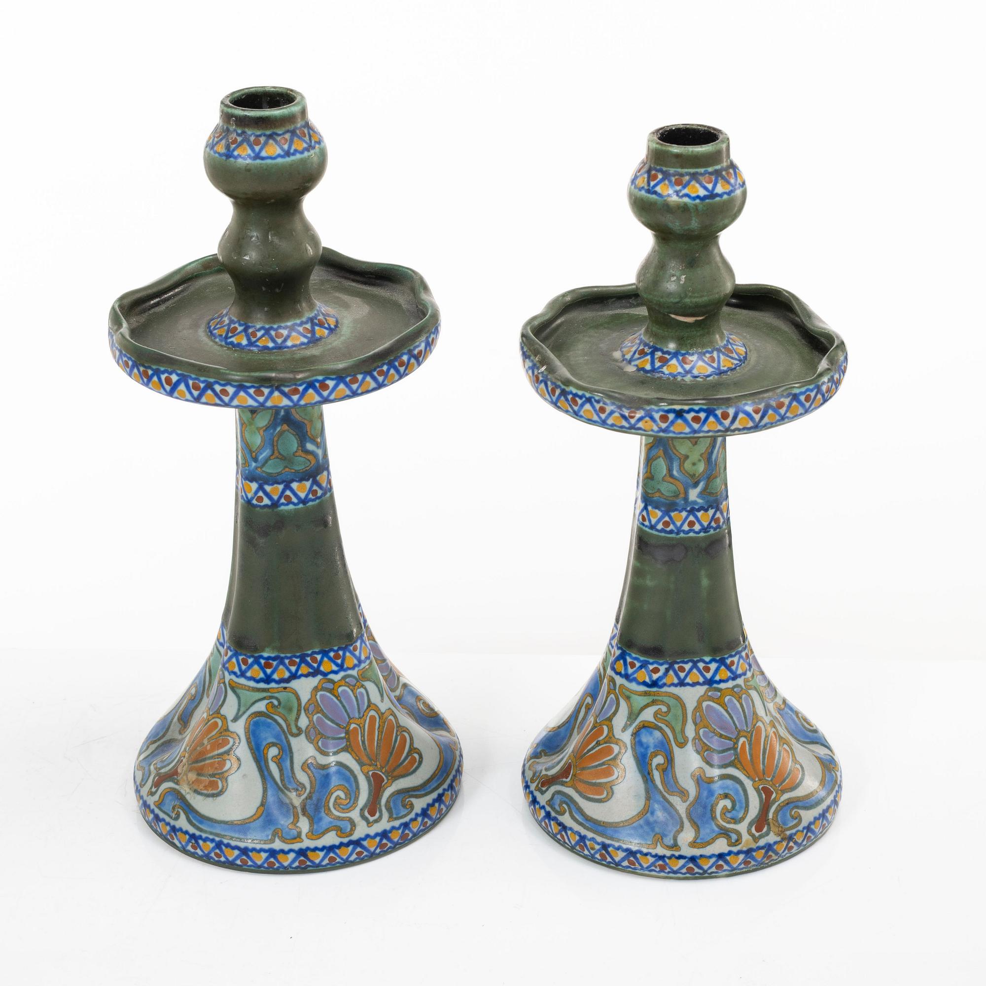 Desk set, 4 pieces, ceramic, bl a "Crocus", Gouda, Netherlands.