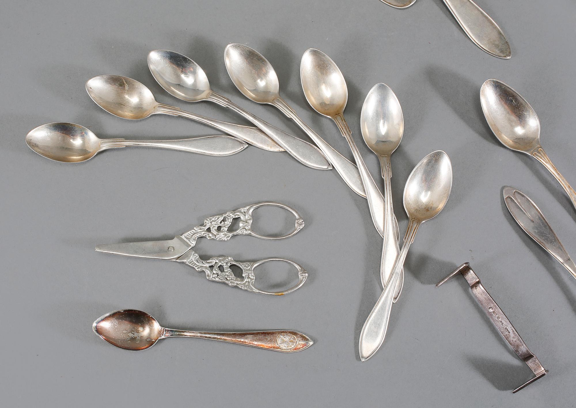 PARTI SILVER, 19 delar, bl a GAB, Stockholm, 1900-tal, vikt 319 gram.