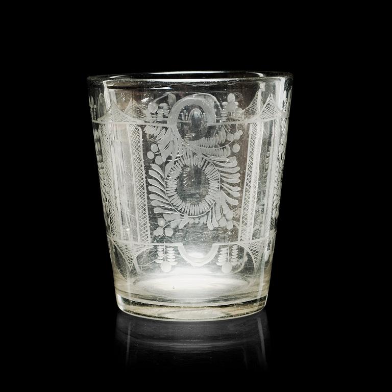 A large engraved and cut beaker, 18th Century.