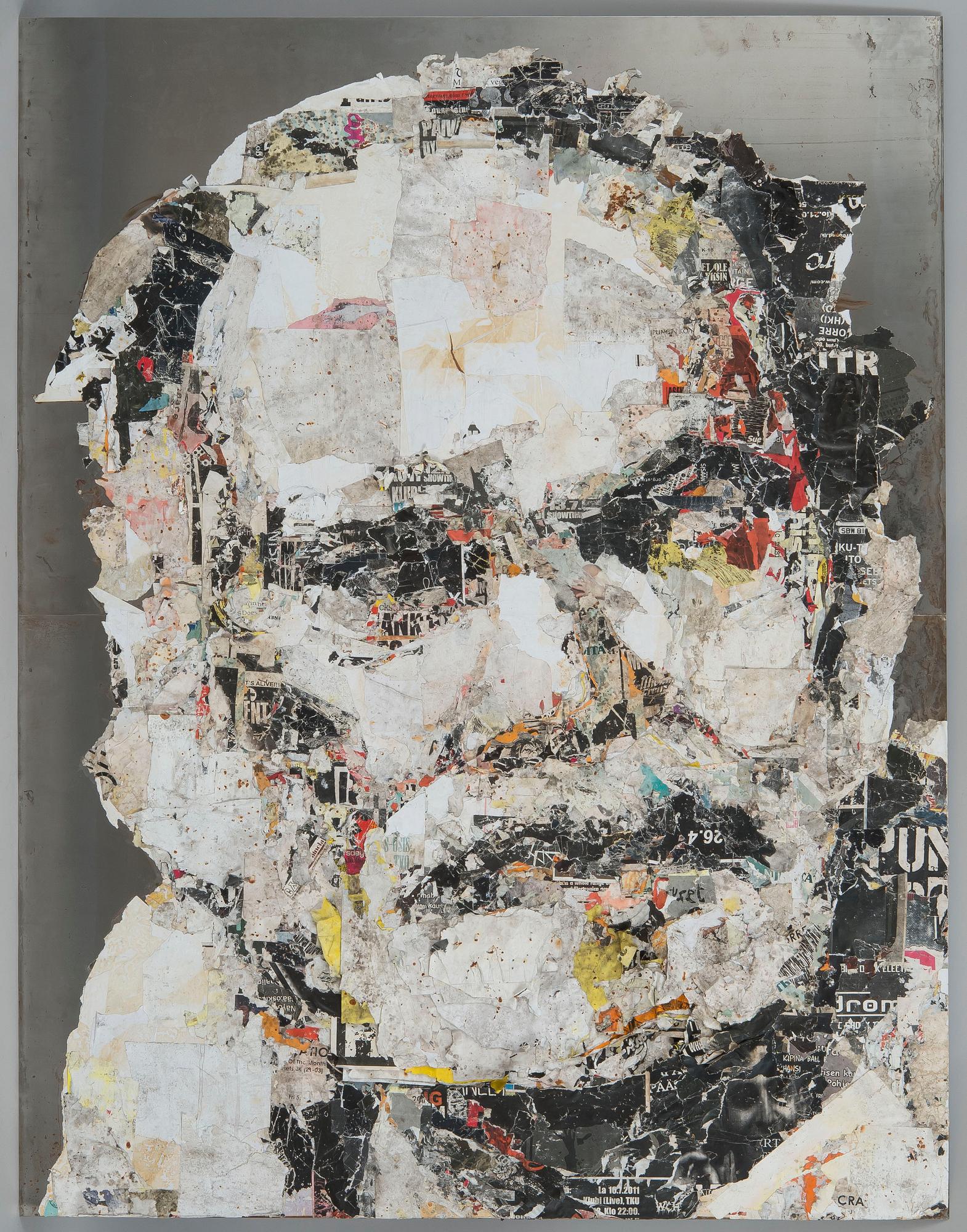 TONI R. TOIVONEN, kollaasi, julisteet rautalevylle, a tergo signeerattu ja päivätty 2013.