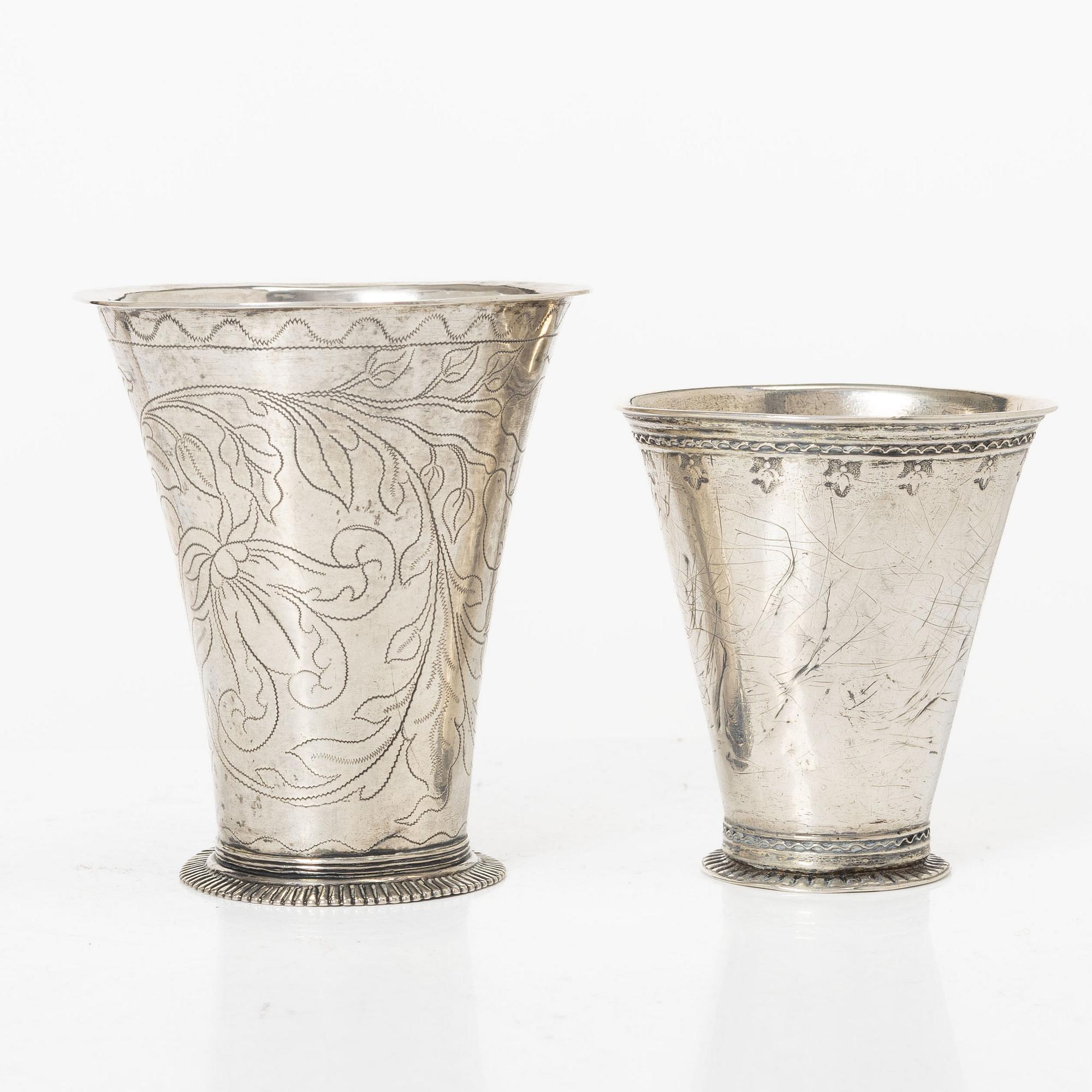 Two Swedish silver 18th Century beakers.