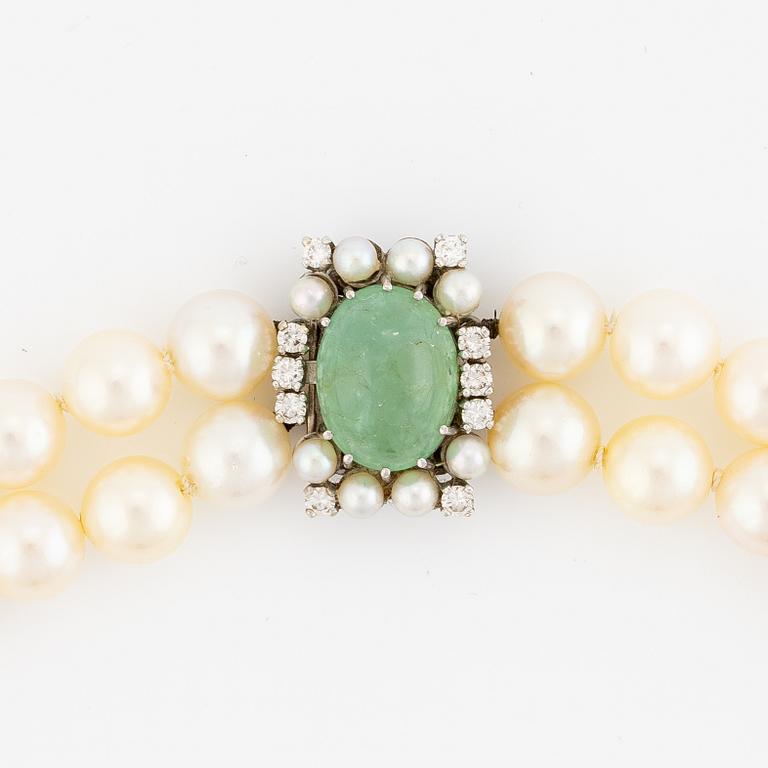 Collier två rader odlade pärlor lås 18K vitguld.