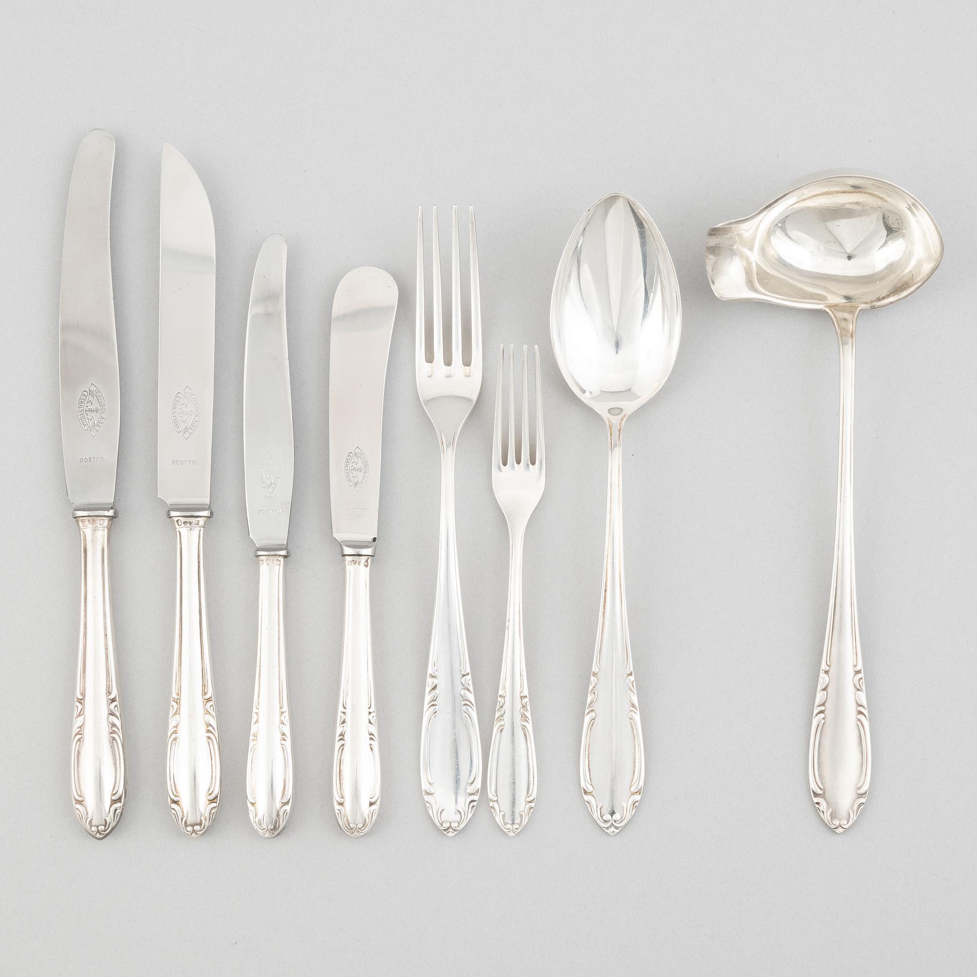 A Swedish silver cutlery set, model "Slottsbarock", CG Hallberg, Guldvaruhuset, Stockholm, some 1944 (64 pieces).