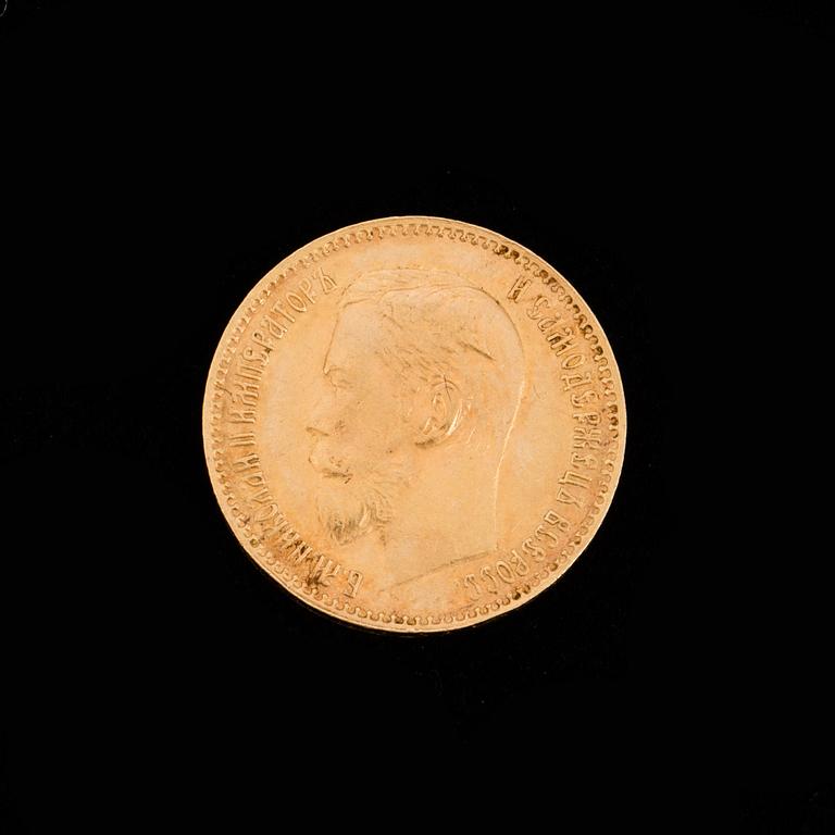 A 5 Rubel gold coin, Nikolaj II Russia 1898. Weight ca 4,3 grams.