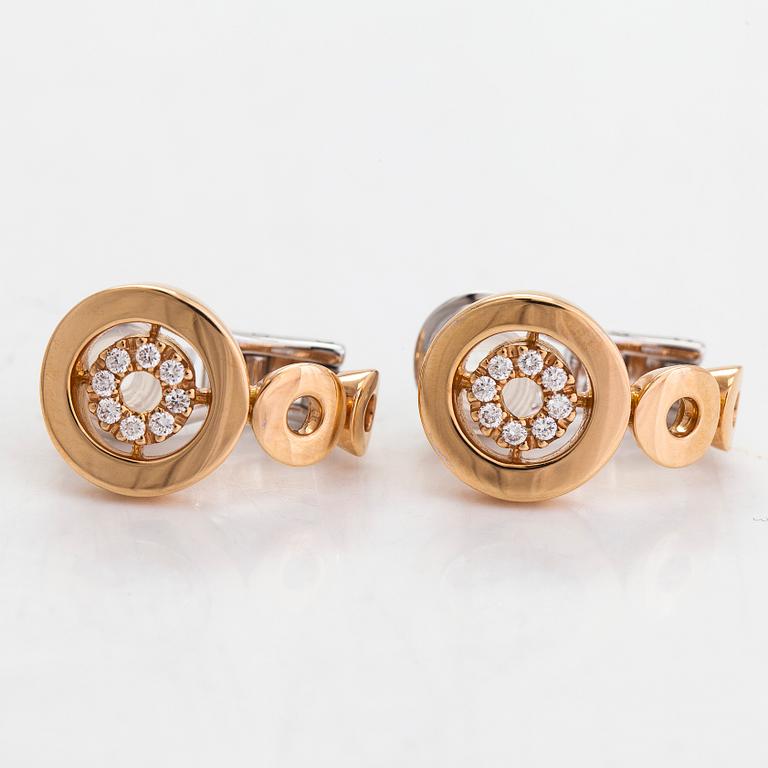 A pair of 18K rose/white gold earrings, diamonds total approx 0.15 ct, Italy.