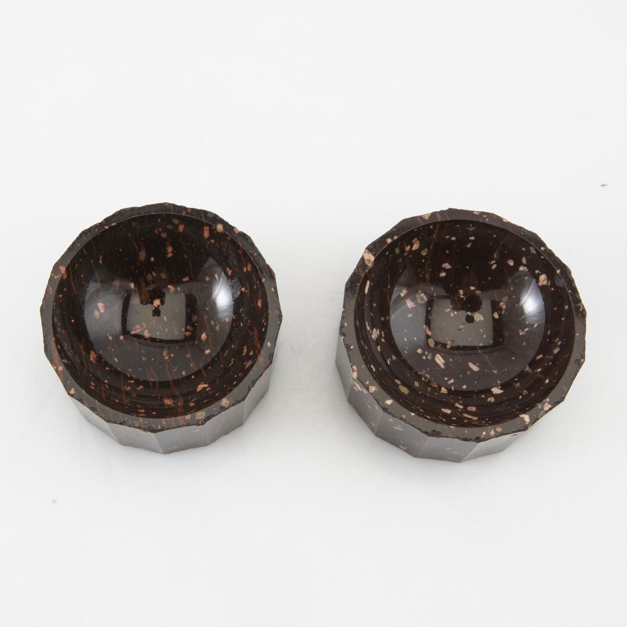 A pair of salt cellars, circa 1800, Rännås porphyry.