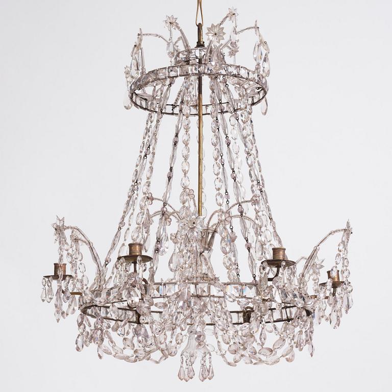 An Austro-Bohemian Louis XVI silvered brass six-branch chandelier, late 18th century.