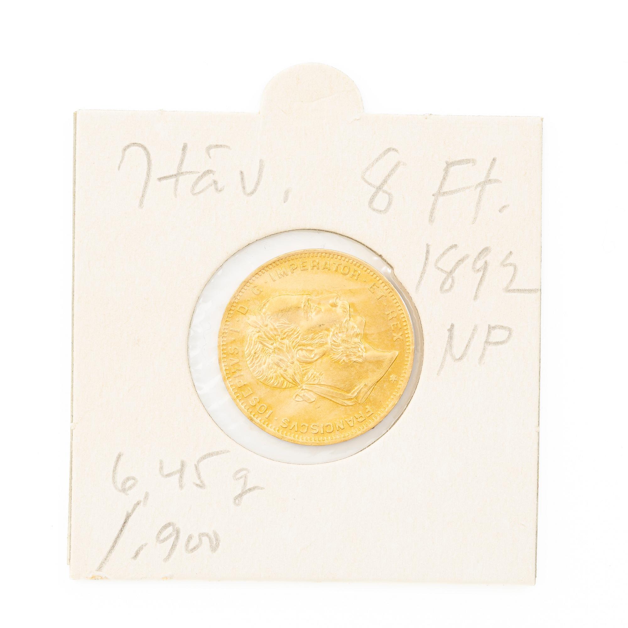 Guldmynt, Österrike, 8 Floriner 20 Franc, 1892.