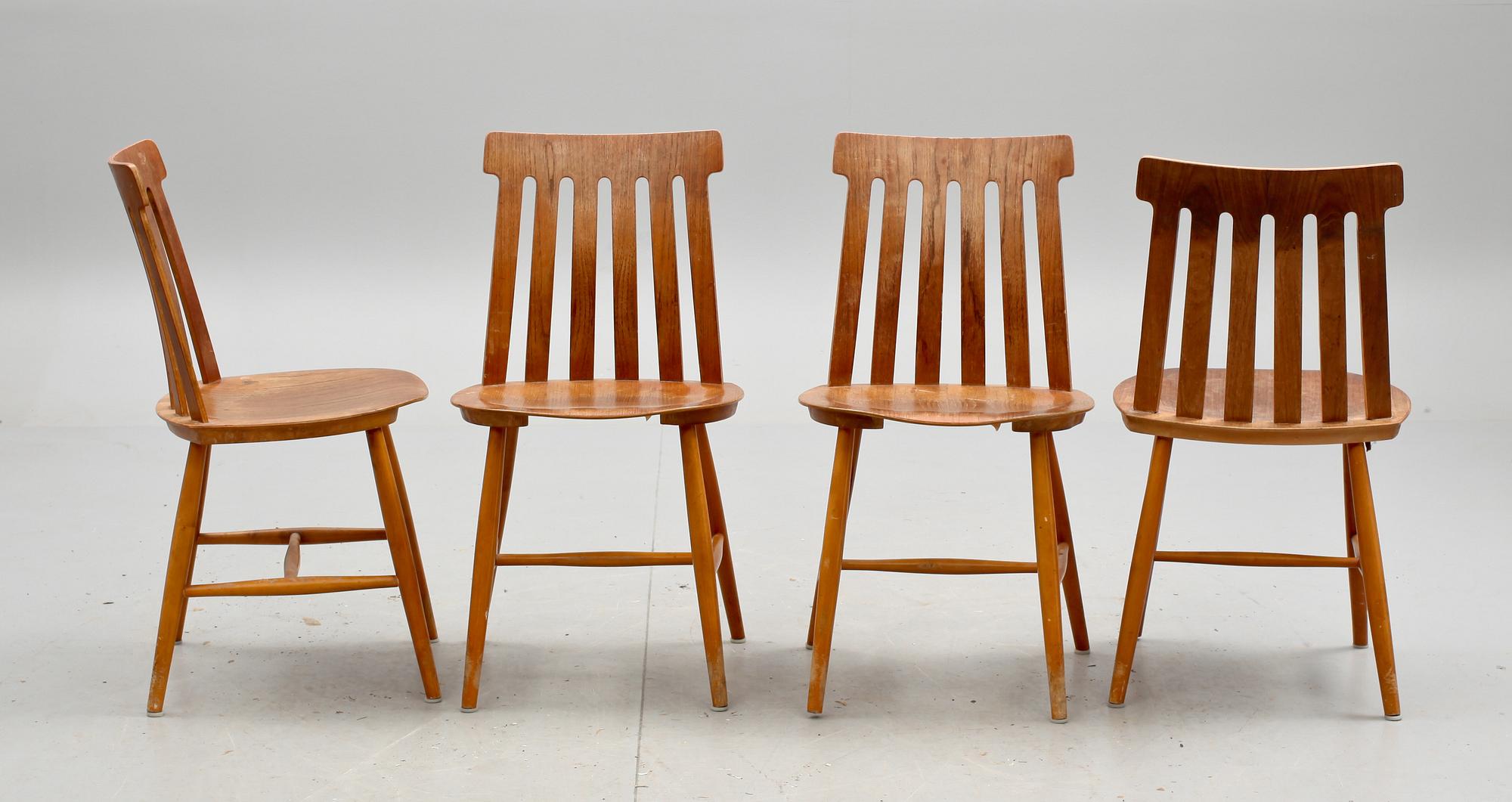 STOLAR, 4 st, "Tallåsenstolen", Jan Hallberg, AB Tallåsen, 1960-tal.