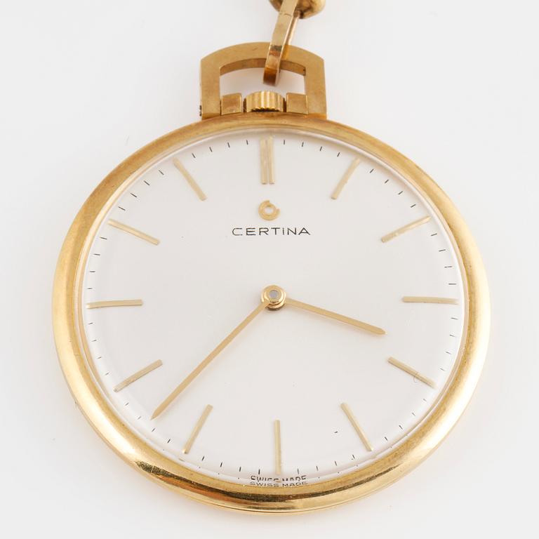 FICKUR, guld, 18 K, Certina, 1900-talets andra hälft. Fickurets totala vikt 35 g.