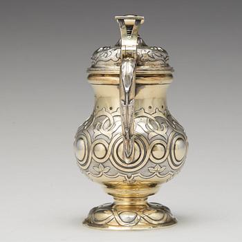 A Russian 19th century parcel-gilt silver tankard, unidentified makers mark, St. Petersburg 1864.