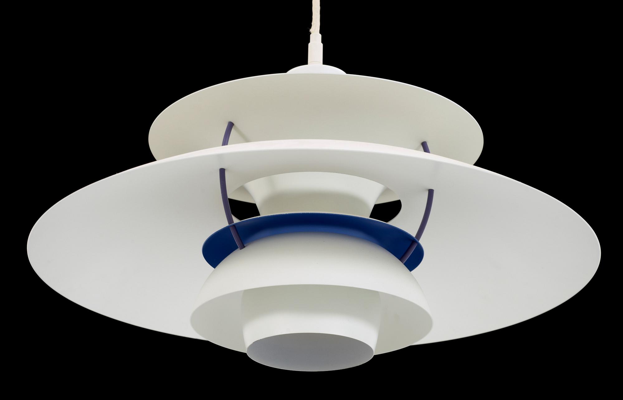TAKLAMPA, "PH 5", Poul Henningsen för Louis Poulsen, Danmark, 1900-talets slut. Höjd 27 cm.