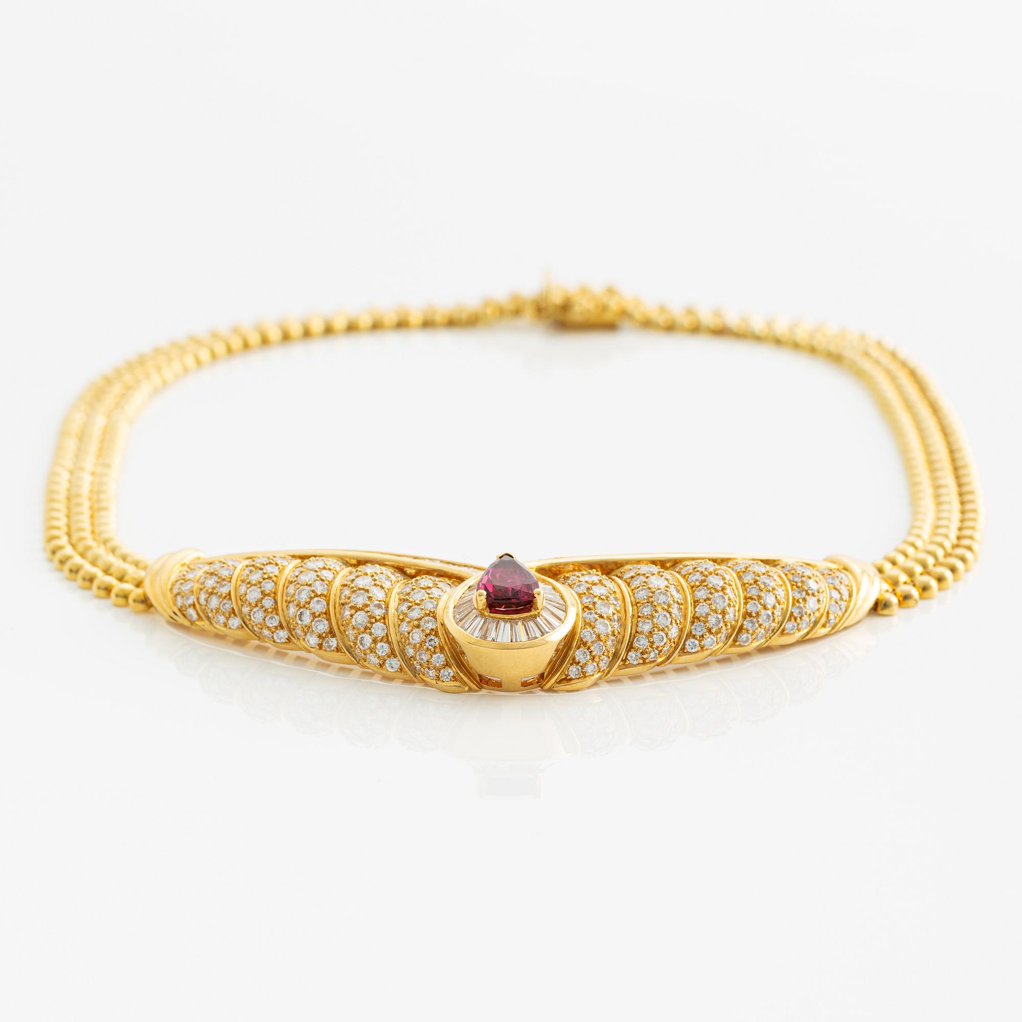 Necklace 18K gold with a drop-shaped faceted ruby 2.03 ct.