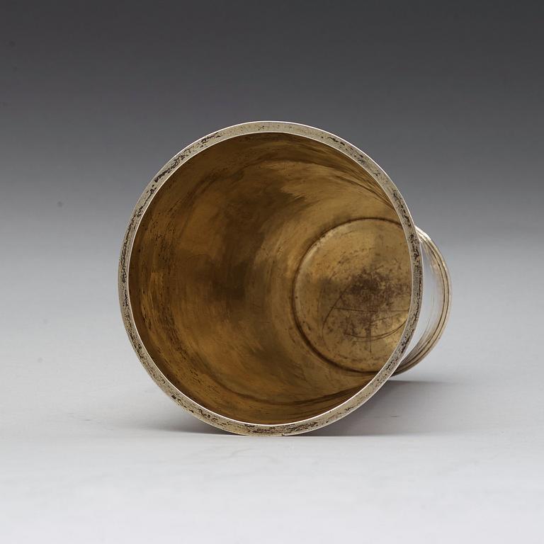 A Swedish early 18th century parcel-gilt beaker, marks of Johan Nützel, Stockholm 1703.