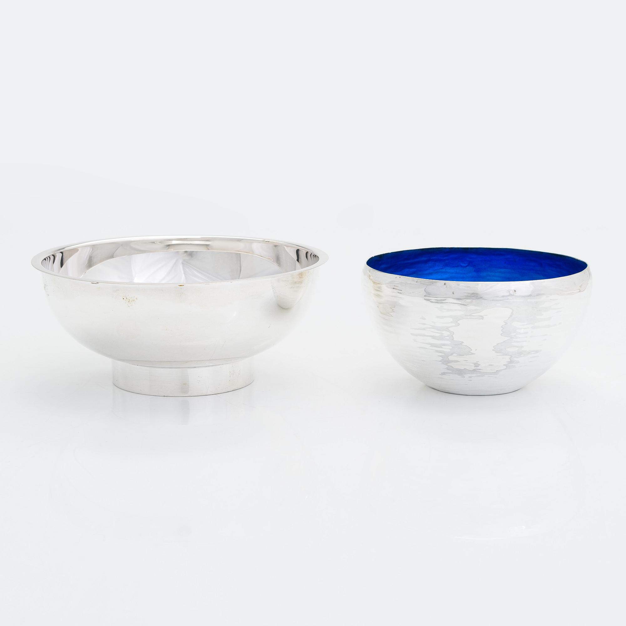 Eva Hidström, two sterling silver bowls,  Kultakeskus, Hämeenlinna 1969 and 1975.