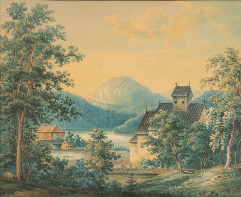 Okänd konstnär, omkring 1850, Höglänta bergslandskap, ett par.