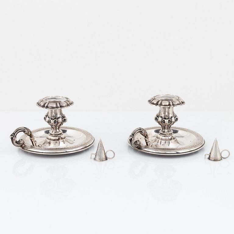 A pair of Swedish Silver Chamber Candlesticks, mark of Lars Larson & Co, Gothenburg 1866.