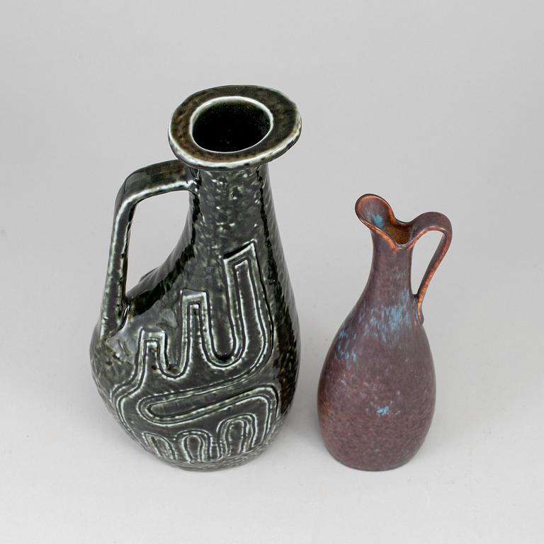 GUNNAR NYLUND, two stoneware jugs, one named "Farina", second half of the 20th century.