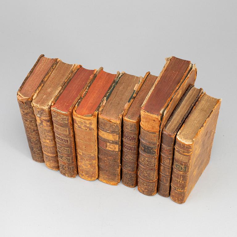 Nine leatherbound books, 18th century.