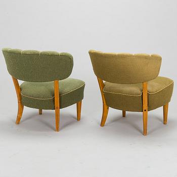 Lisa Johansson-Pape, fåtöljer, 2 st, "Handarbetsstolen" tillverkare Oy Stockmann Ab, Kervo Snickerifabrik, 1940-tal.