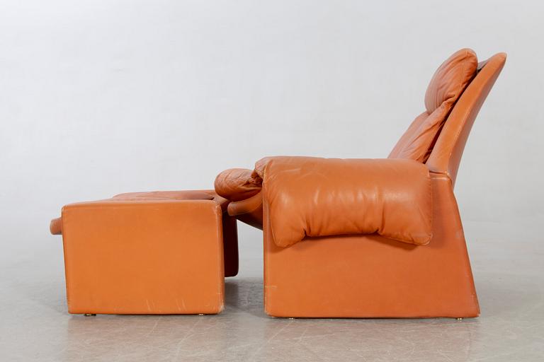 Vittorio Introini, a leather armchair and stool for Saporti 1960/70s.