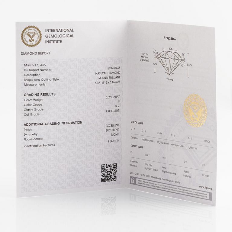 Brilliant cut diamond stud earrings, with IGI report.