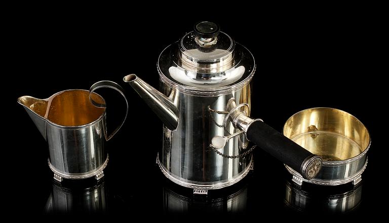 KAFFESERVIS, 3 delar, silver, T. Eldh, 1938. Tot ca 630 g.