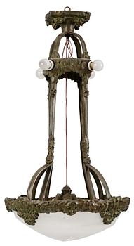 585. A Swedish patinated brass art noveau ceiling lamp by Böhlmarks.