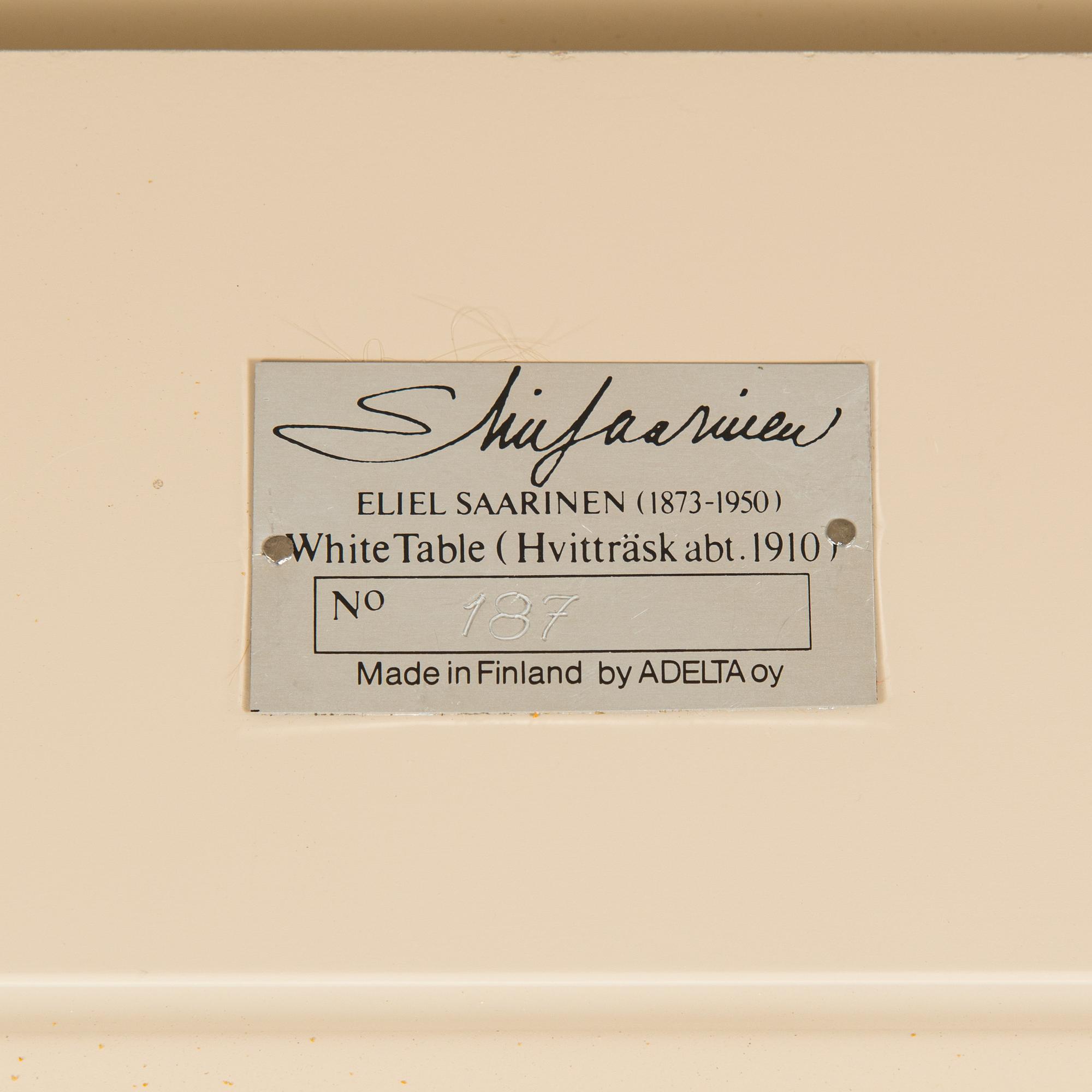 Eliel Saarinen, bord, "White Suite (Hvitträsk)", Adelta 1980-tal.