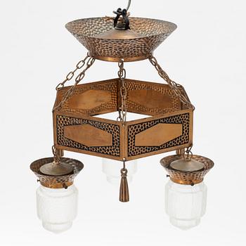 A copper Art Nouveau ceiling light, early 20th Century.