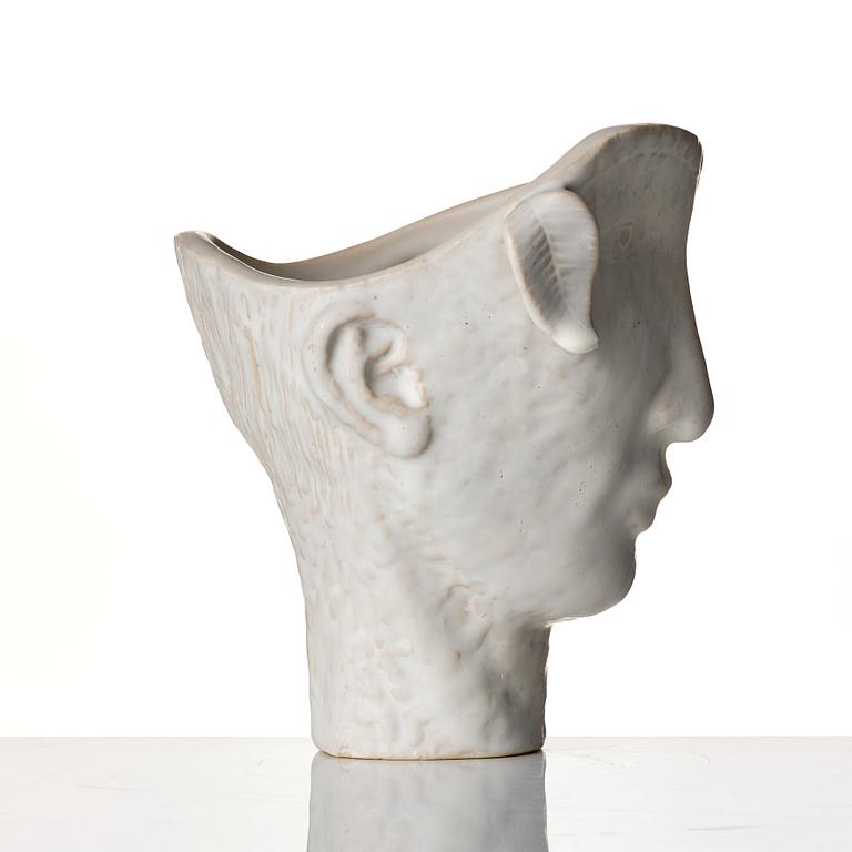 Stig Lindberg, a white glazed stoneware vase of a head, Gustavsberg Studio, probably 1940s.